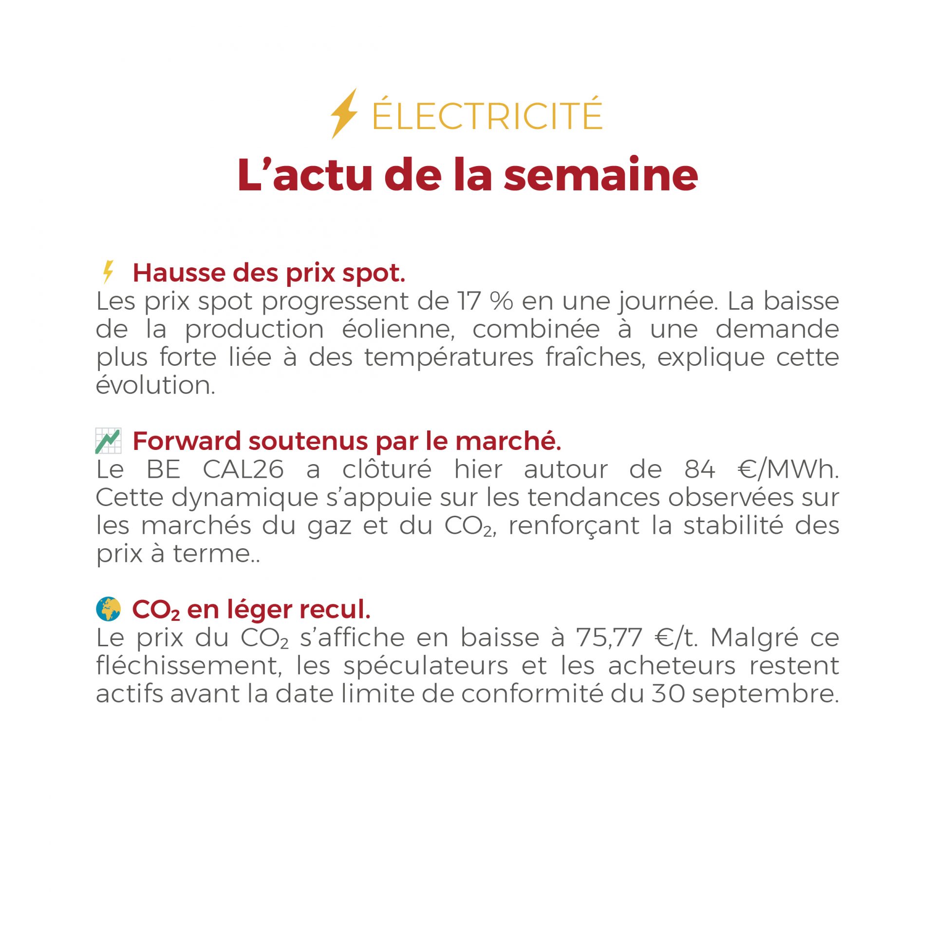 FLASHPOINT du 22/09/2025 au 26/09/2025 Marchés de l’électricité et du gaz : entre hausses ponctuelles, stabilité des forwards et reprise des exportations, les signaux restent encourageants.