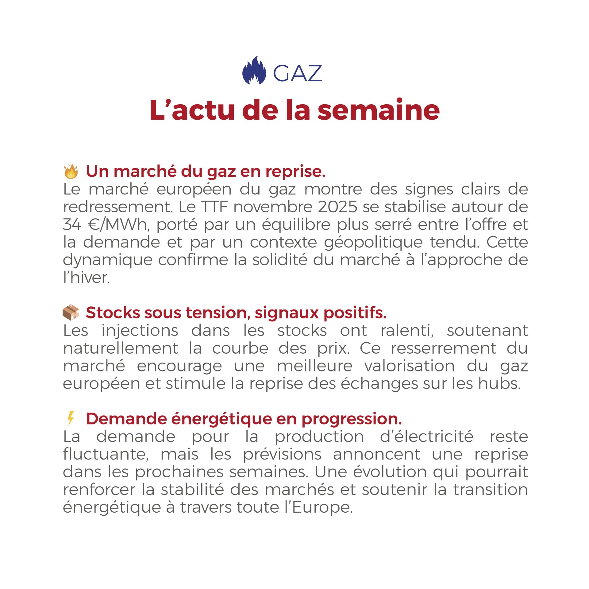 FLASHPOINT DU 6 AU 10 octobre 2025. L’actualité énergétique reste en mouvement : le gaz se redresse, l’électricité se stabilise et les marchés retrouvent leur équilibre.