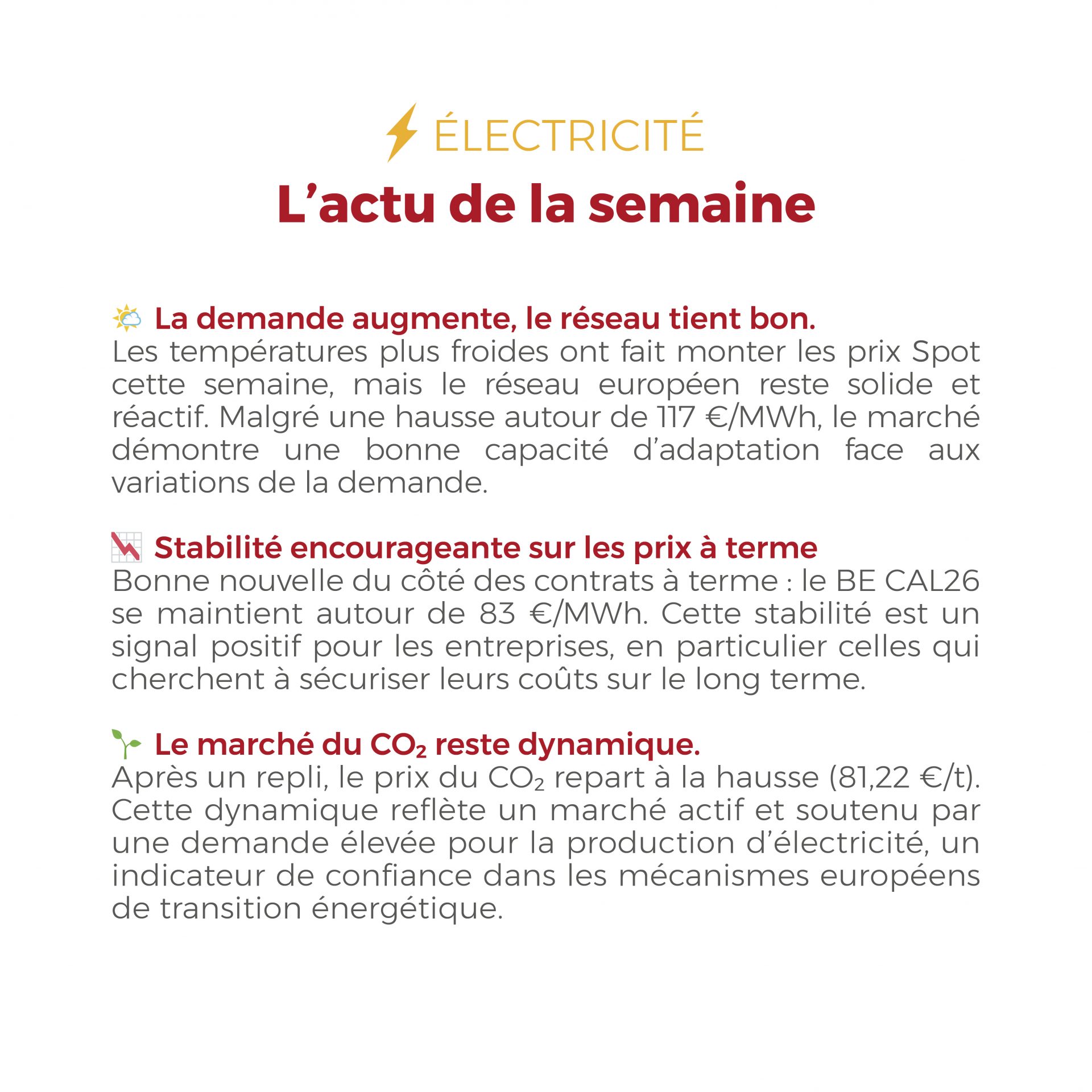 𝗙𝗟𝗔𝗦𝗛𝗣𝗢𝗜𝗡𝗧 du 17 au 21 novembre 2025 ⚡ Cette semaine, froid et volatilité ont secoué les marchés : électricité en forte hausse, gaz en équilibre… Découvrez notre FlashPoint pour tout comprendre en 30 secondes.