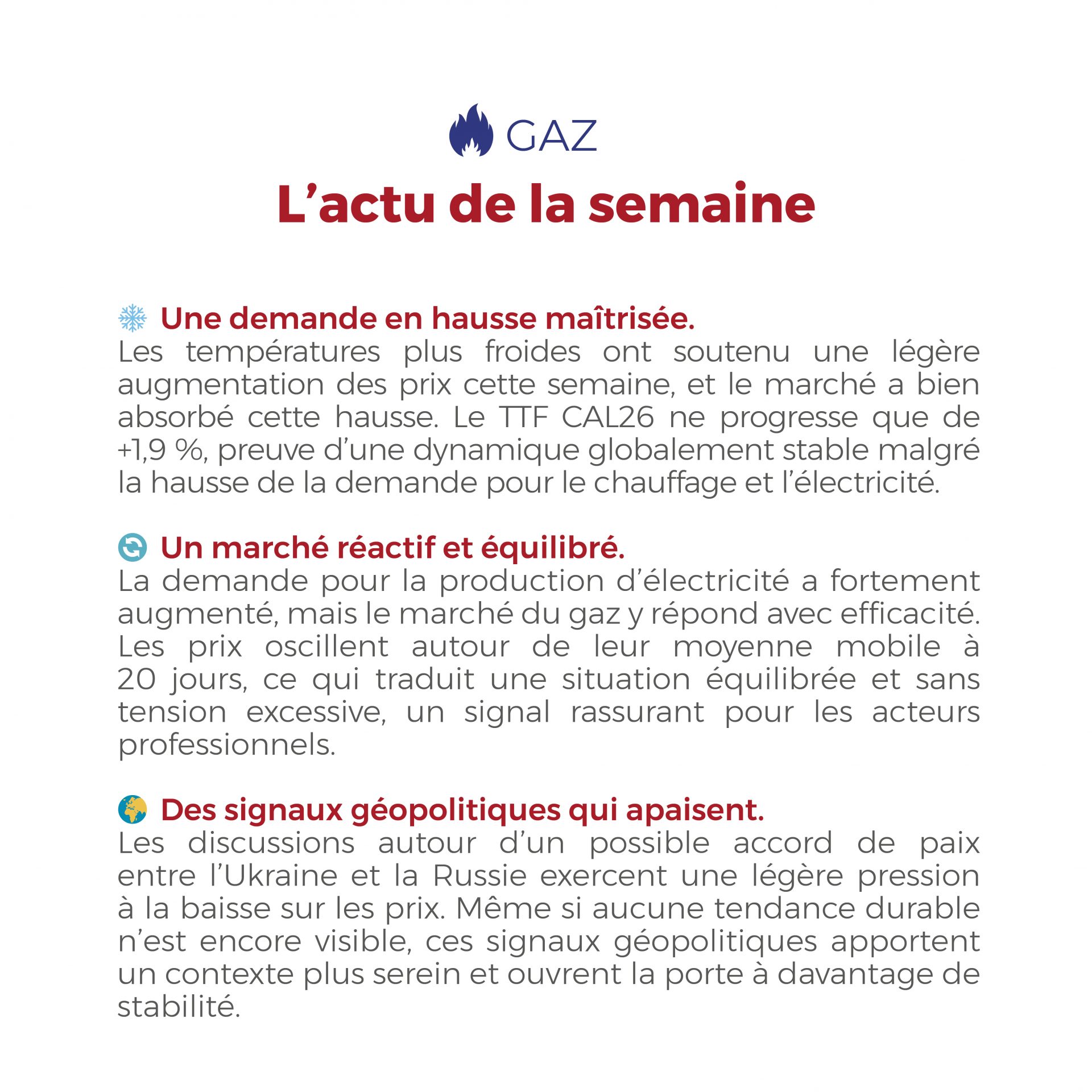 𝗙𝗟𝗔𝗦𝗛𝗣𝗢𝗜𝗡𝗧 du 17 au 21 novembre 2025 ⚡ Cette semaine, froid et volatilité ont secoué les marchés : électricité en forte hausse, gaz en équilibre… Découvrez notre FlashPoint pour tout comprendre en 30 secondes.