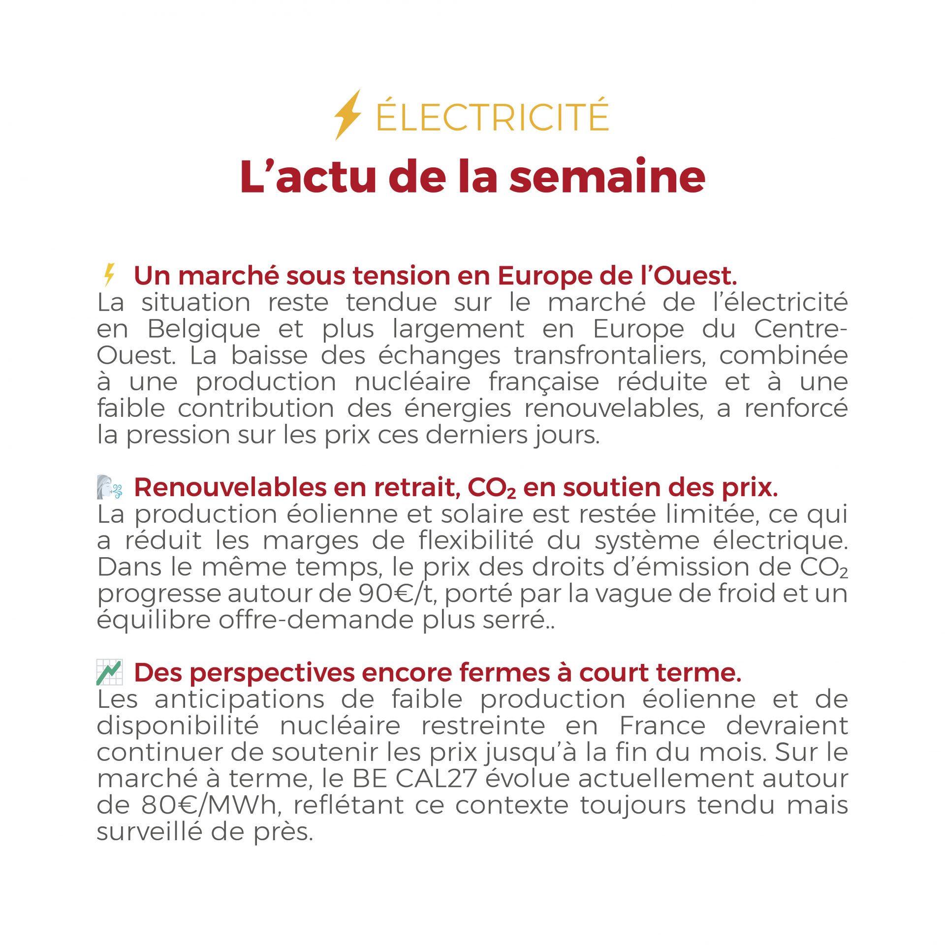 𝗙𝗟𝗔𝗦𝗛𝗣𝗢𝗜𝗡𝗧 du 12 au 16 janvier 2026 Électricité et gaz évoluent dans un contexte dynamique : tensions maîtrisées, marchés sous surveillance et opportunités à anticiper. ⚡🔥