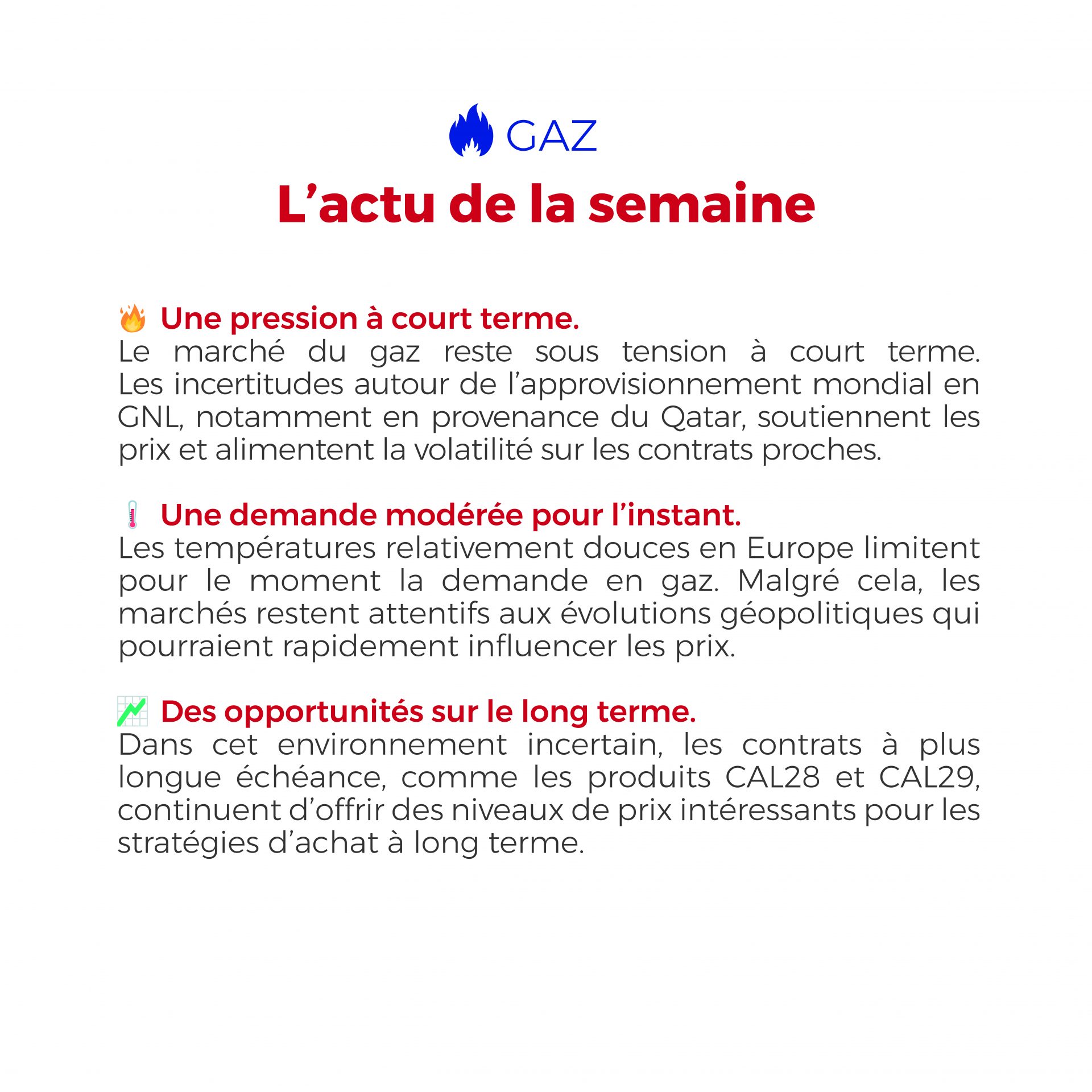 ⚡🔥 Entre tensions sur le gaz, volatilité des renouvelables et incertitudes géopolitiques, les marchés de l’énergie restent très sensibles cette semaine — découvrez notre Flashpoint pour comprendre les tendances du moment.