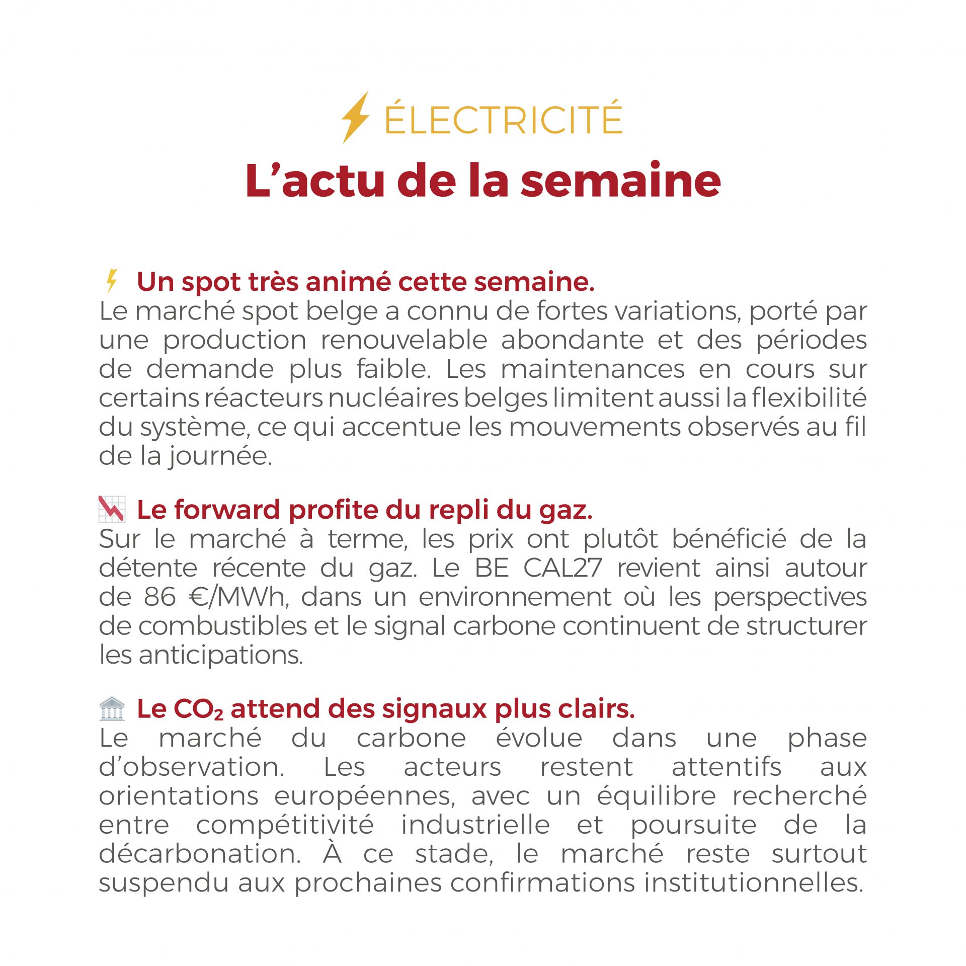 𝗙𝗟𝗔𝗦𝗛𝗣𝗢𝗜𝗡𝗧 du 7 au 10 avril 2026 ⚡🔥 Entre marché carbone en attente, gaz en repli et signaux géopolitiques plus favorables, les marchés de l’énergie retrouvent cette semaine un peu de visibilité, tout en restant à suivre de près.