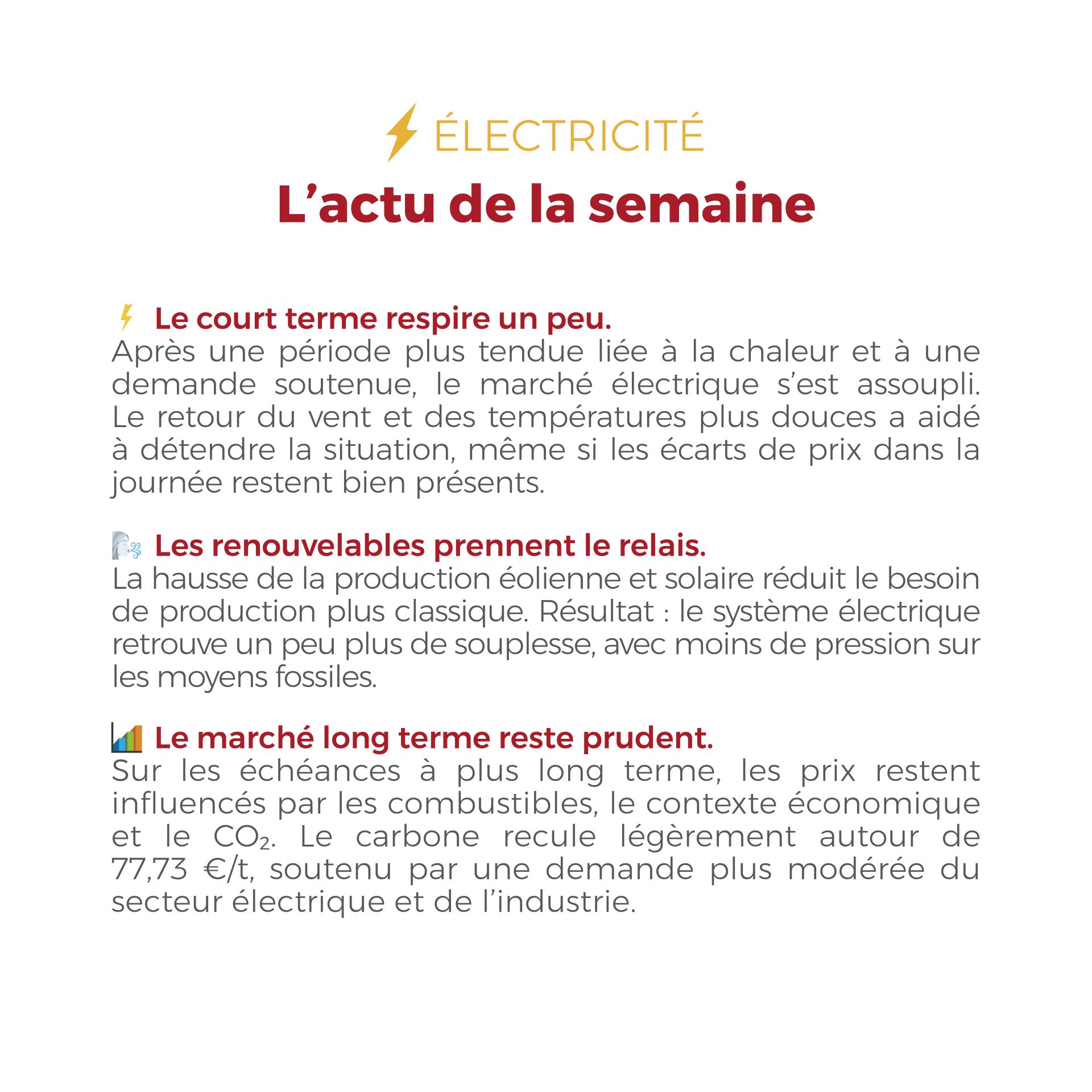 ⚡🔥 Électricité et gaz : la semaine dernière, les marchés ont évolué dans un climat plus équilibré
