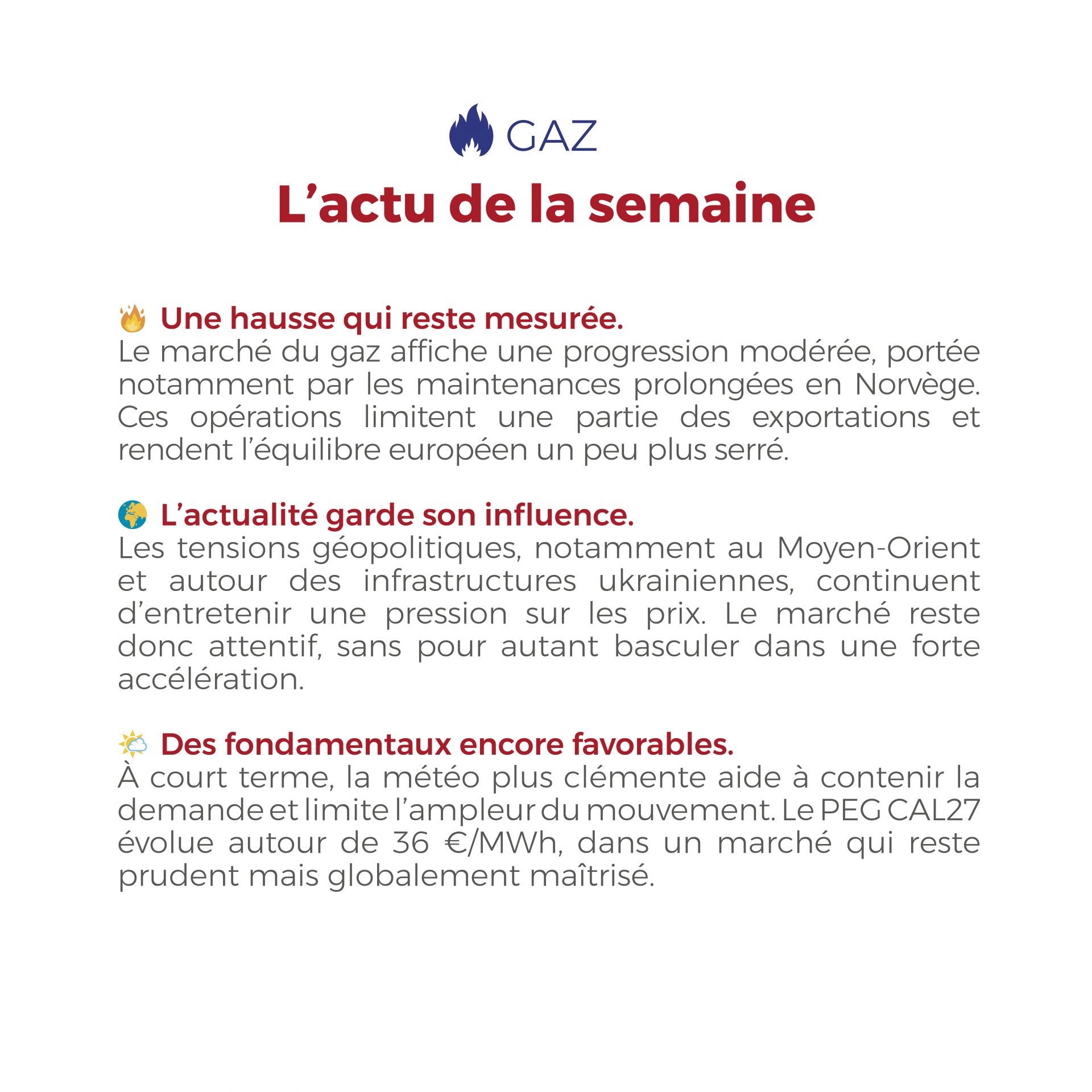 ⚡🔥 Électricité et gaz : la semaine dernière, les marchés ont évolué dans un climat plus équilibré
