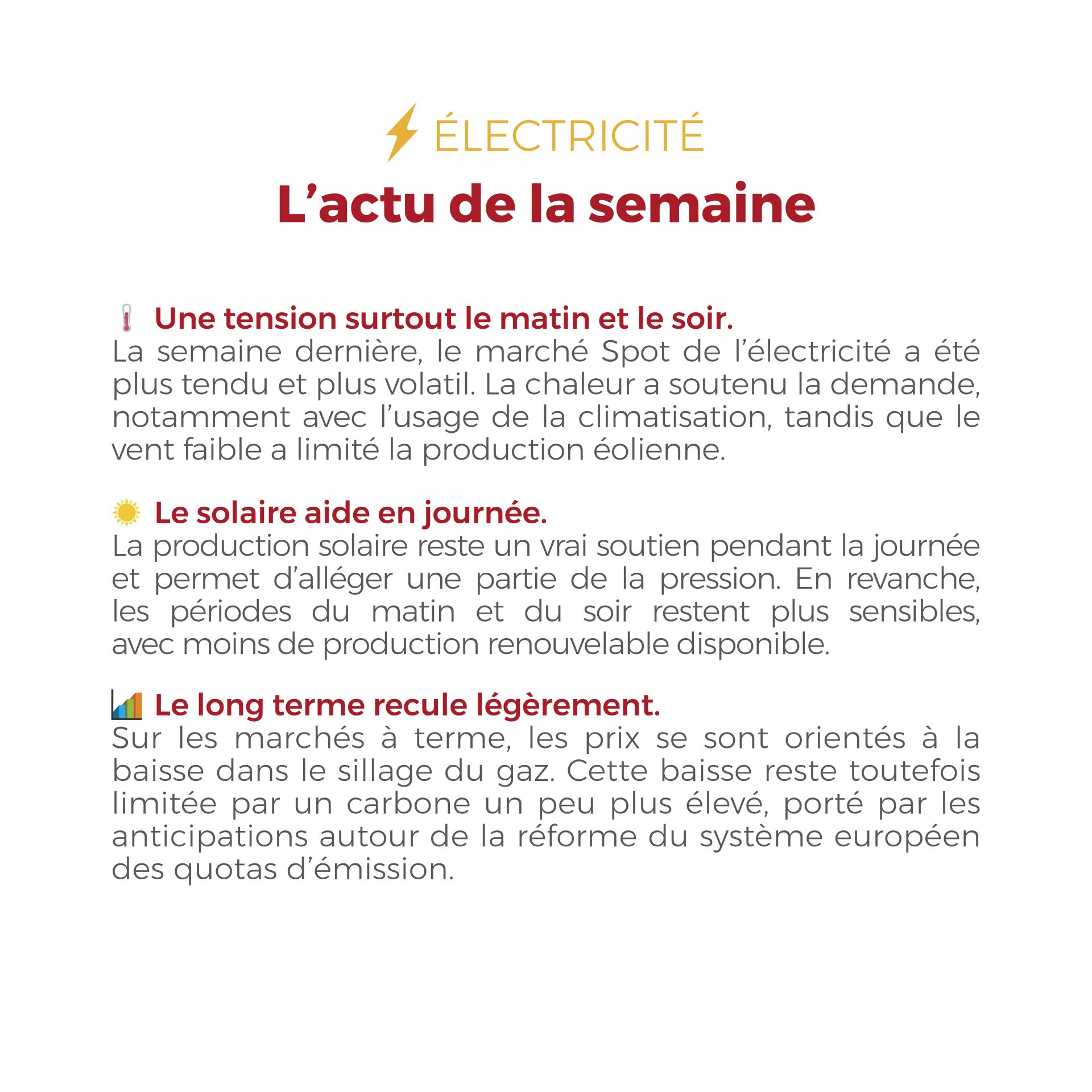 ⚡🔥 La semaine dernière, les marchés de l’électricité et du gaz ont évolué entre tension sur le Spot, baisse du gaz et fondamentaux encore à surveiller : retrouvez l’essentiel dans notre Flashpoint.