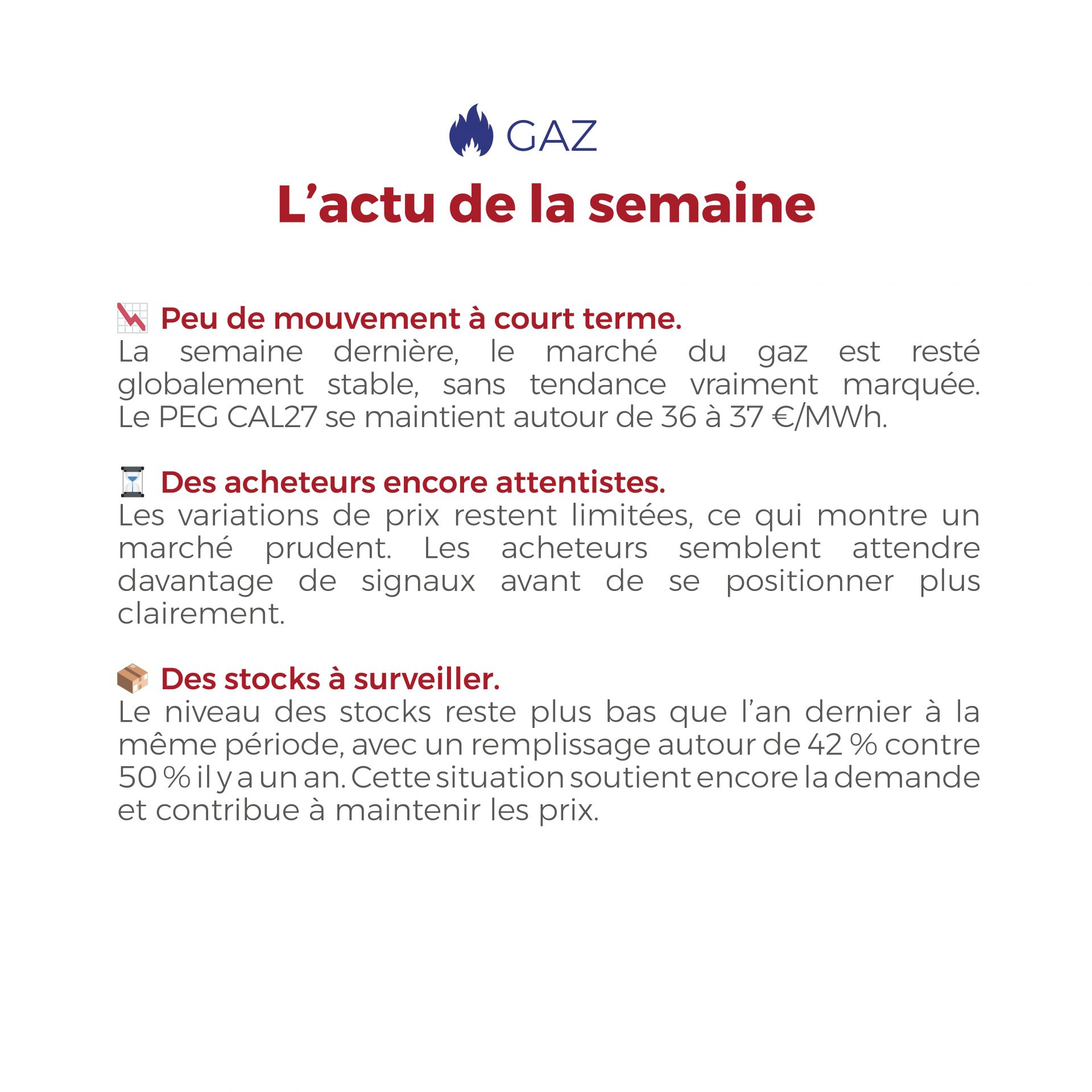 𝗙𝗟𝗔𝗦𝗛𝗣𝗢𝗜𝗡𝗧 du 08 au 12 juin 2026 ⚡🔥 Électricité et gaz : la semaine dernière, les marchés sont restés globalement stables, mais toujours sous surveillance entre prudence des acheteurs, stocks de gaz plus bas que l’an dernier et facteurs externes qui continuent d’influencer les tendances. Lire le 𝗙𝗟𝗔𝗦𝗛𝗣𝗢𝗜𝗡𝗧 👇 Contactez nos experts : 👉🏻 via notre site : www.flash-consulting.fr 📧 par mail : contact@flash-consulting.fr 📞 par téléphone : 05 31 61 40 60 📢 Vous souhaitez suivre l’actualité de l’énergie de manière régulière ? Inscrivez-vous à la newsletter de Flash Énergie ! FLASHPOINT (1 newsletter en début de mois) : https://www.flash-consulting.fr/flashpoint-newsletter-mensuelle/ FLASH ACTU (3 actualités par semaine) : https://www.flash-consulting.fr/inscription-au-flash-actu/ #flashpoint #FlashÉnergie #Énergie #Électricité #Gaz #actualiteenergie #PrixDeLÉnergie #TransitionÉnergétique #ÉnergiesRenouvelables #MarchéDeLÉnergie #CO2 #Nucléaire #Éolien #ProductionÉnergétique #MarchesEnergetiques