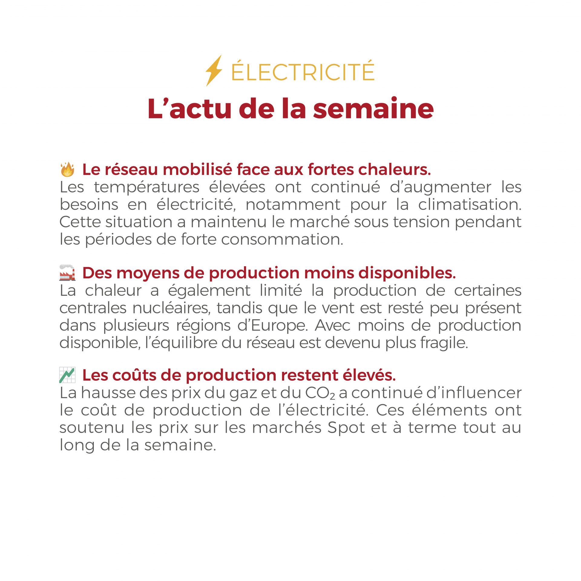 ⚡🔥 Chaleur, production d’électricité, gaz naturel liquéfié (GNL) et contexte géopolitique : plusieurs facteurs ont influencé les marchés de l’énergie la semaine dernière. Retrouvez notre analyse complète et les principaux mouvements du marché dans le Flashpoint de cette semaine.
