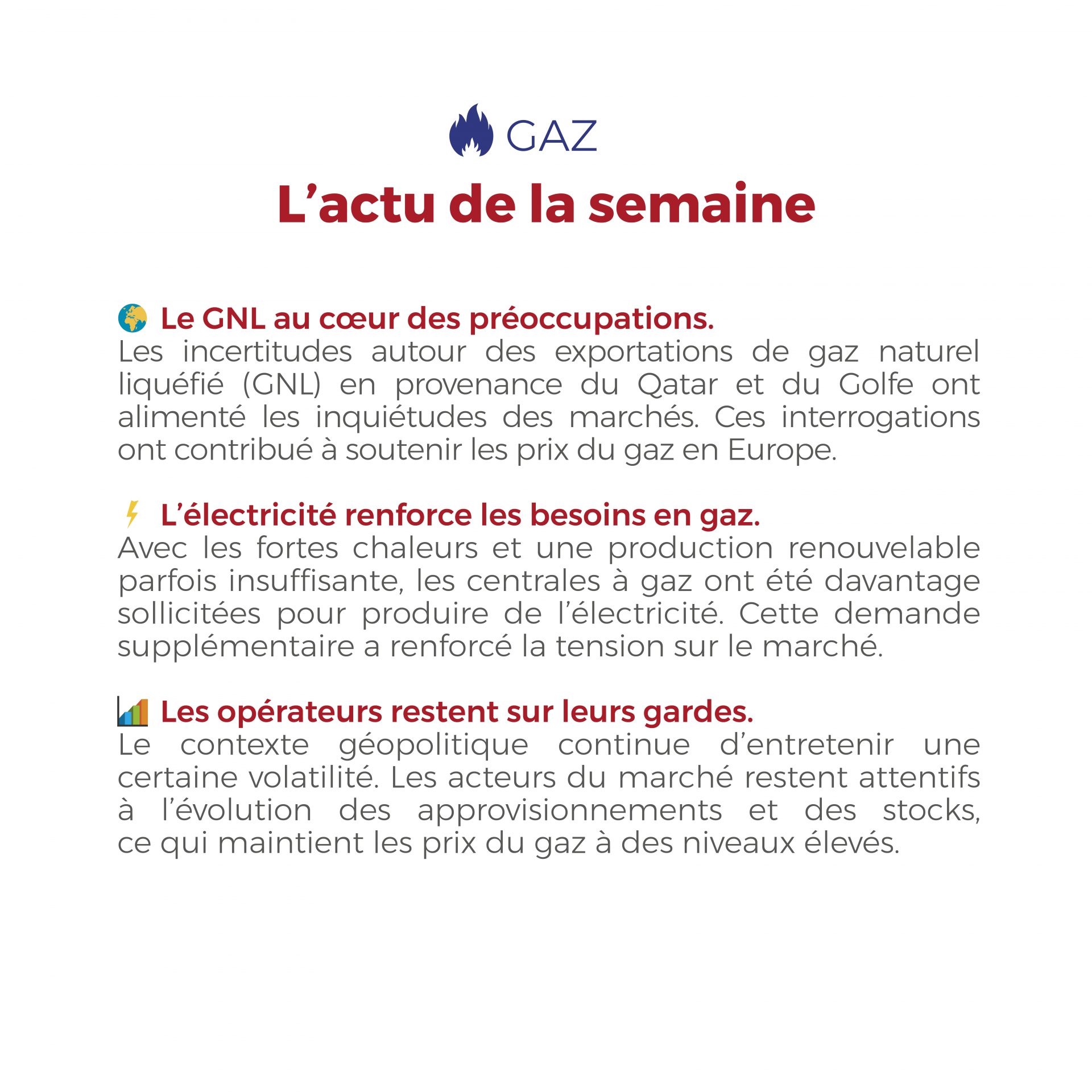 ⚡🔥 Chaleur, production d’électricité, gaz naturel liquéfié (GNL) et contexte géopolitique : plusieurs facteurs ont influencé les marchés de l’énergie la semaine dernière. Retrouvez notre analyse complète et les principaux mouvements du marché dans le Flashpoint de cette semaine.