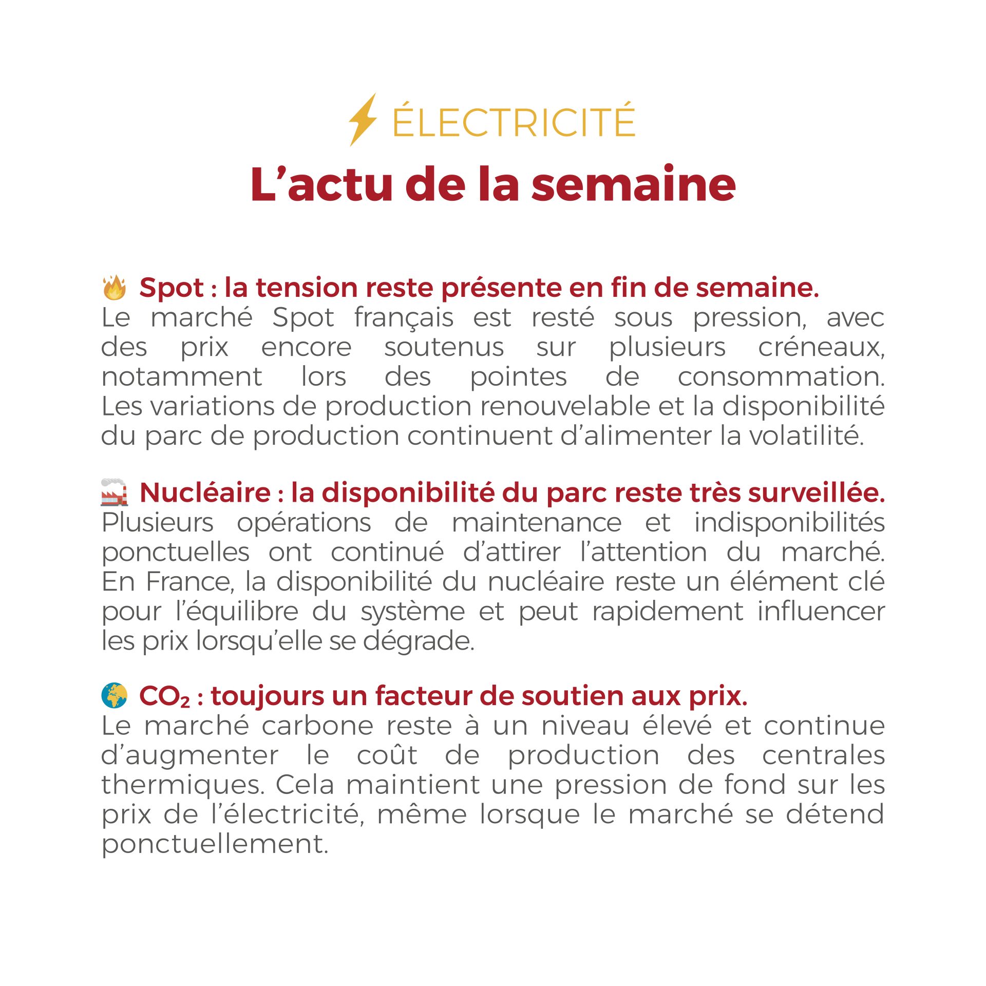 ⚡🔥 Flashpoint Énergie – Semaine du 7 au 11 septembre 2026 : les marchés de l’électricité et du gaz restent tendus en France, entre volatilité du Spot, disponibilité du parc nucléaire, niveaux élevés du CO₂, remplissage des stockages et concurrence persistante pour le GNL.